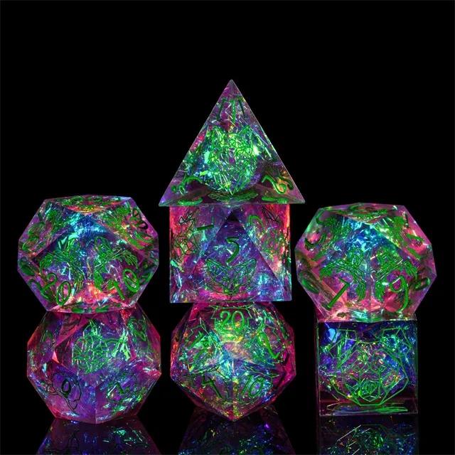 Beasts on Clear & Pink with Candy Sharp Resin - 7pcs RPG Dice Set