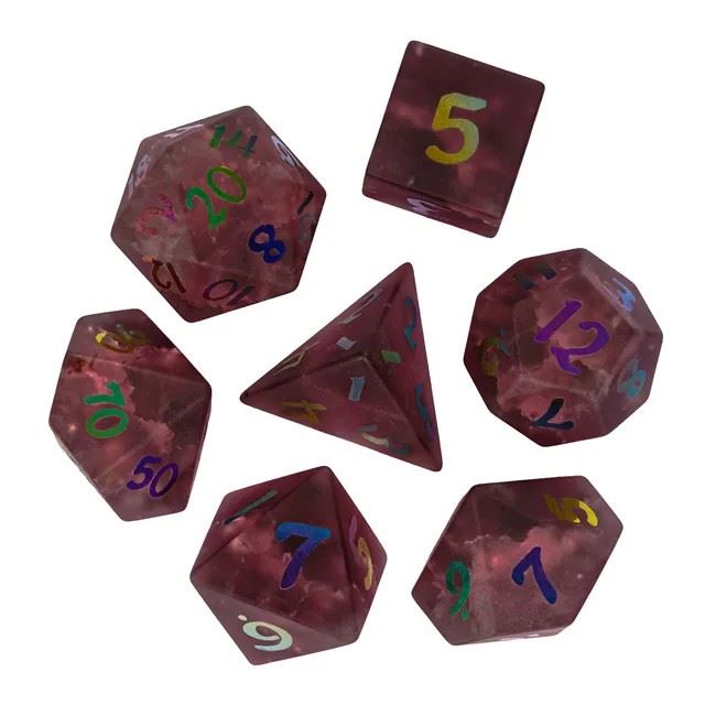 Cracked & Frosted Red Glass - 7pcs RPG Dice Set