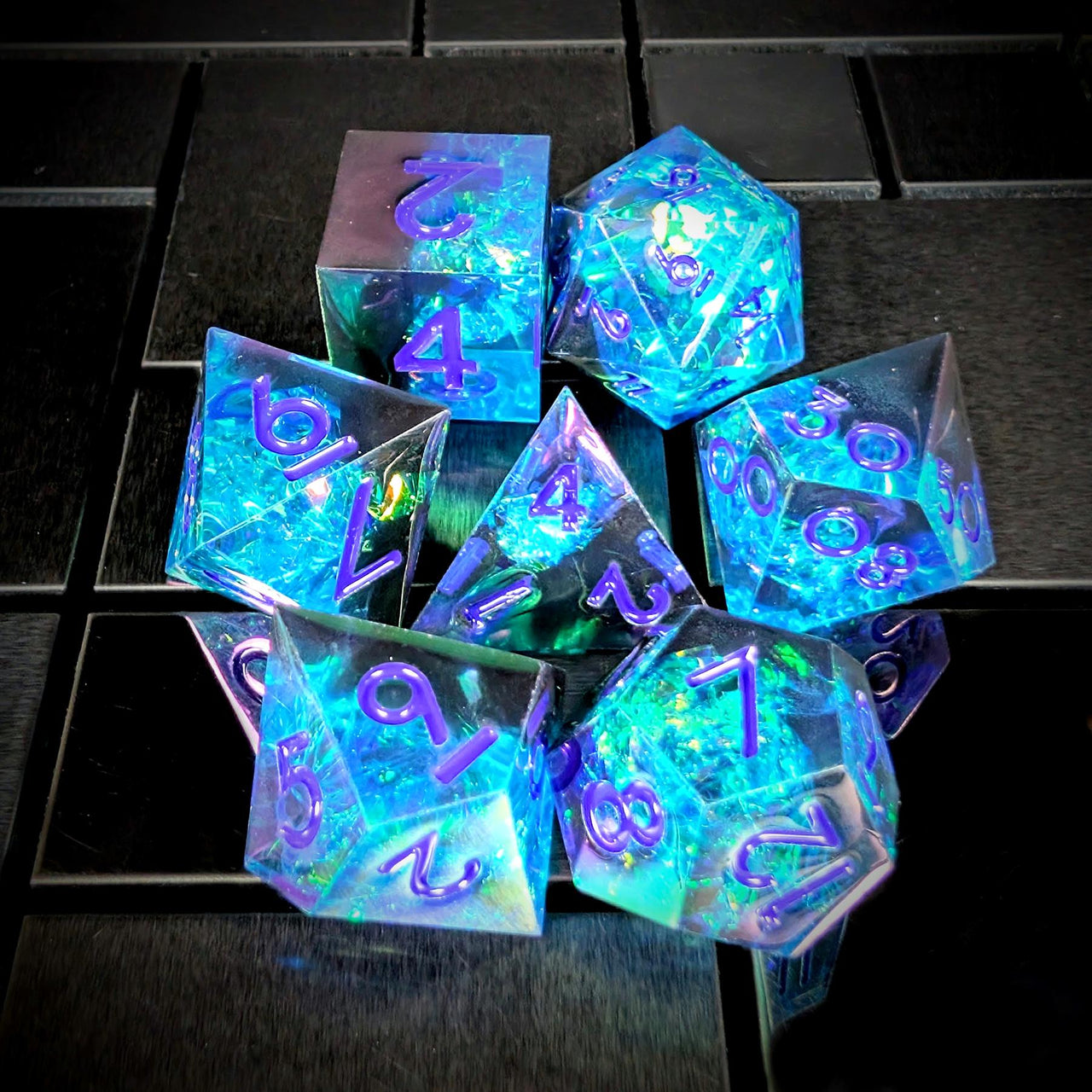 7pcs Dice Sharp Candy Purple Font Oil Blue