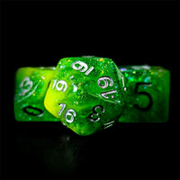 Thumbnail for Glitter in Yellow & Green Resin - 7pcs RPG Full Dice Set