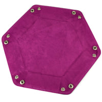 Thumbnail for Magenta Velvet & Black PU Leather - Hexagon Hard Dice Tray