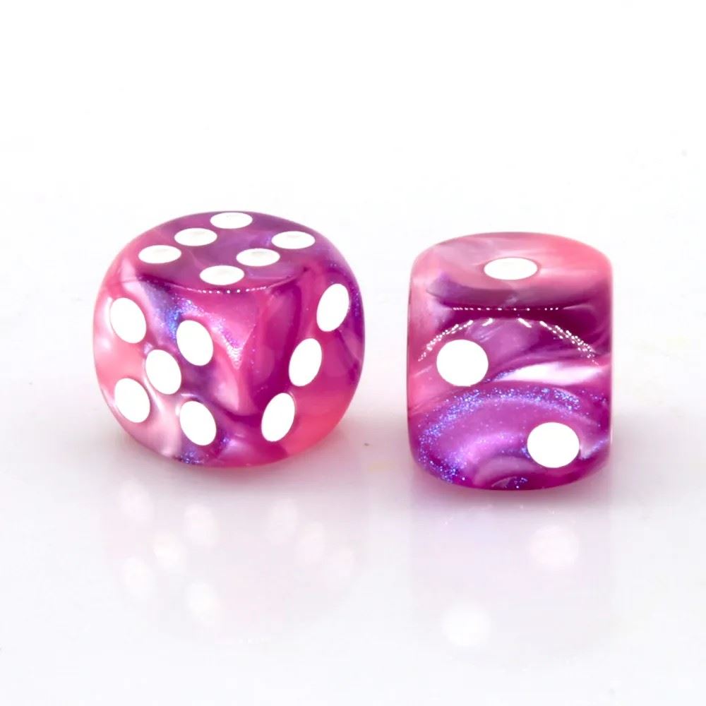 16mm Pink & Purple Acrylic  - 6pcs D6 RPG Dice Set