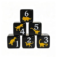 Thumbnail for 6pcs D6 16mm Dice Acrylic Printed Dinosaur White Font Yellow Black