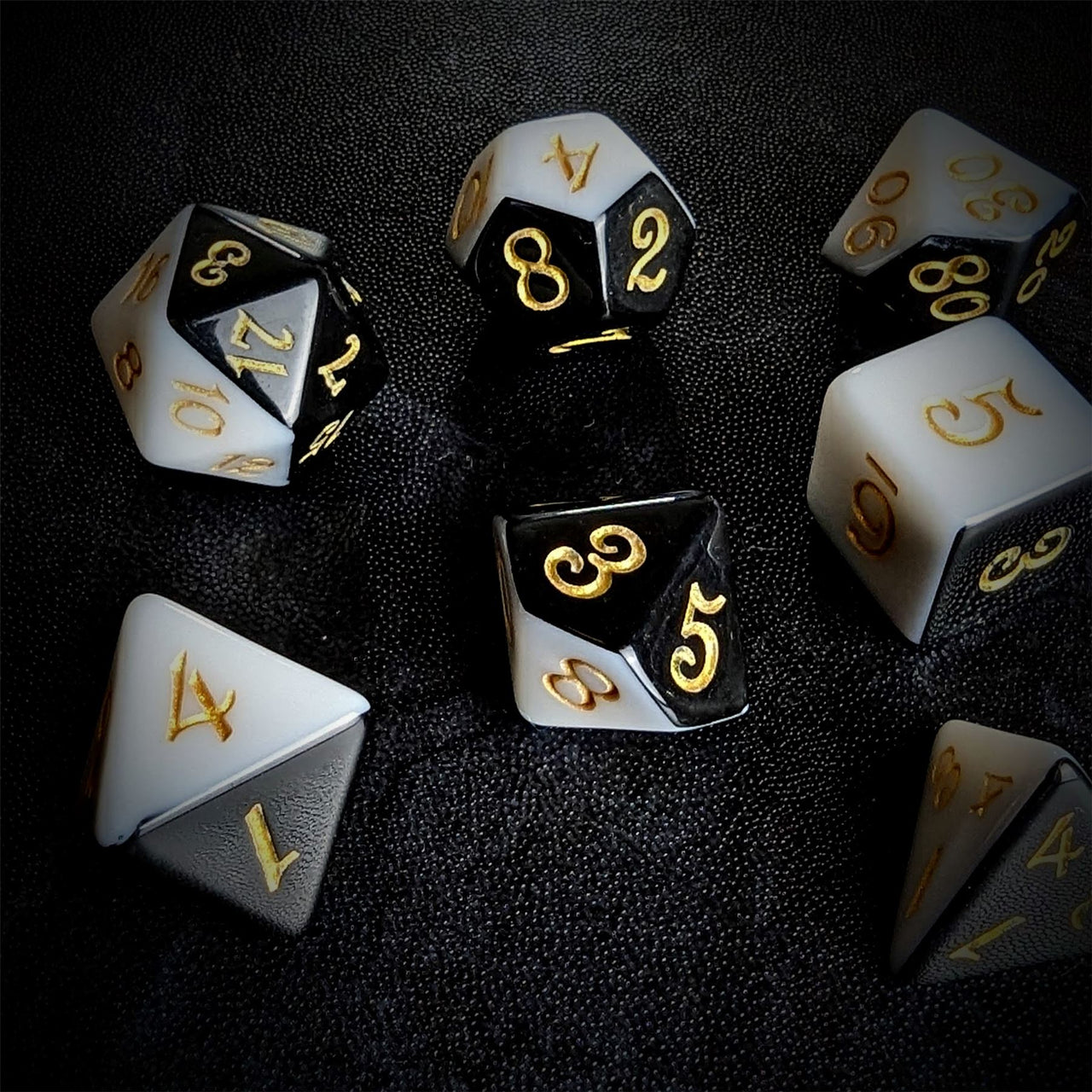 Blend of Black & White Acrylic - 7pcs RPG Full Dice Set Scatter