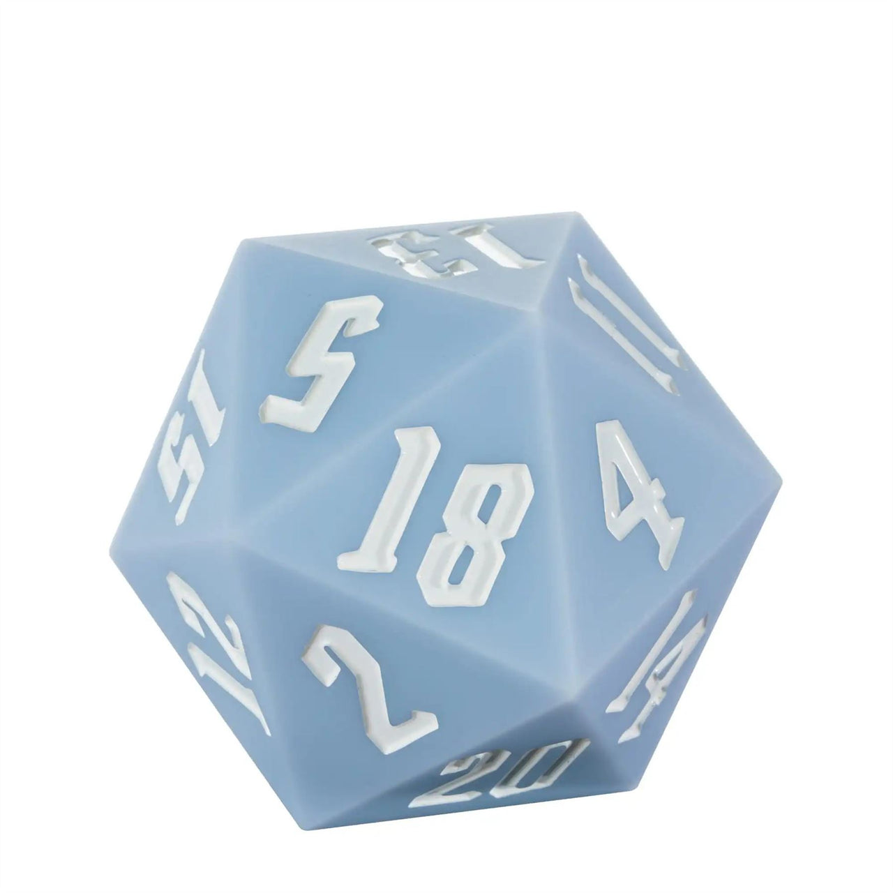 D20 55mm Dice Silicone Solid White Font Pale Blue