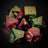 Thumbnail for Yellow, Pink & Green Metallic Acrylic - 7pcs RPG Dice Set