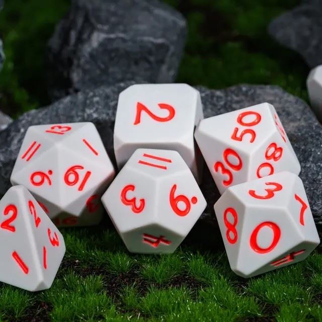 Red on Solid Grey Silicone - 7pcs RPG Full Dice Set