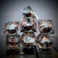 Thumbnail for Octopus Ball in Black & Clear Filled Sharp Resin - 7pcs RPG Dice Set