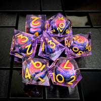Thumbnail for Blue Dragon Eye Ball in Clear & Purple Filled Sharp Resin - 7pcs RPG Dice Set