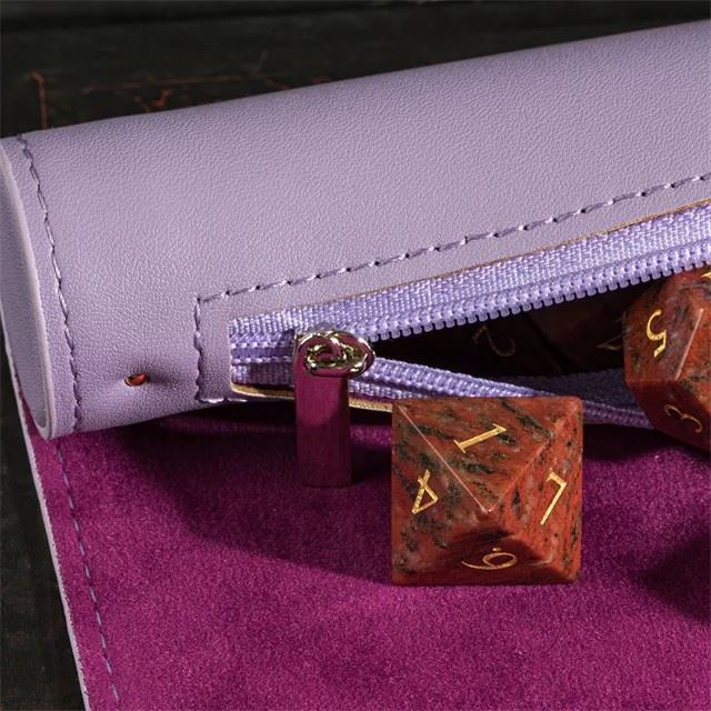 Purple Velvet PU Leather Roll & Tray - Dice Storage