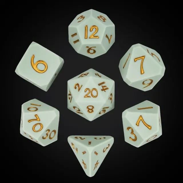 Gold on Solid Green Silicone - 7pcs RPG Full Dice Set