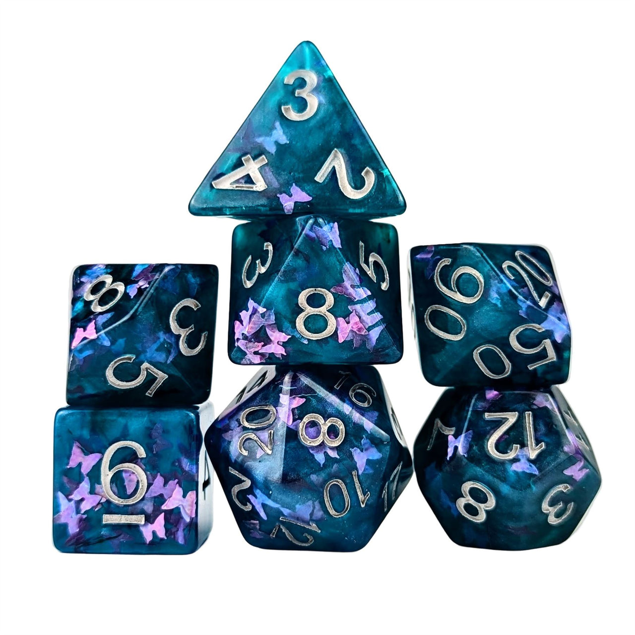 Butterfly in Blue Resin - 7pcs RPG Full Dice Set