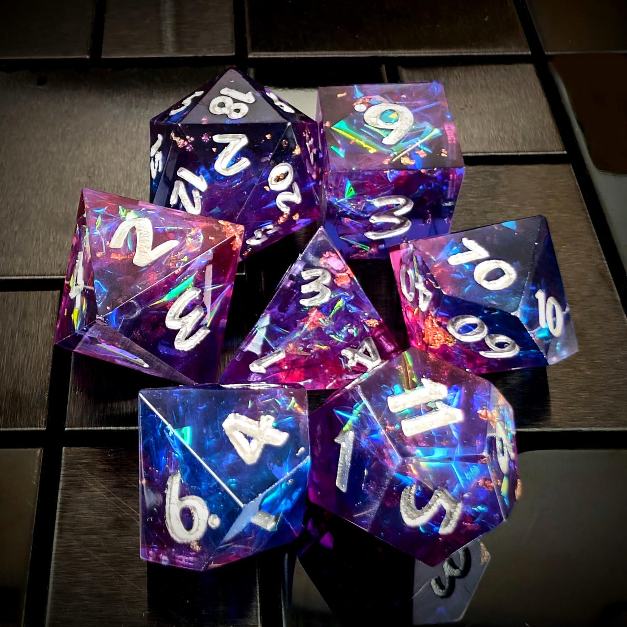 Candy in Pink & Black Sharp Resin - 7pcs RPG Dice Set
