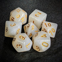 Thumbnail for Glitter in White Acrylic - 7pcs RPG Full Dice Set Top