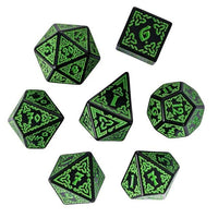 Thumbnail for Green Celtic Knot on Black Acrylic - 7pcs RPG Full Dice Set