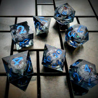 Thumbnail for Spider Ball in Clear & Black Filled Sharp Resin - 7pcs RPG Dice Set