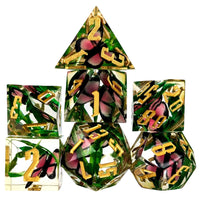 Thumbnail for Pink Butterfly in Clear Filled Sharp Resin - 7pcs RPG Dice Set