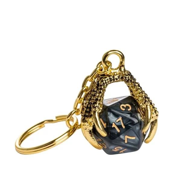 Black & White Acrylic in  Gold Metal Claw - D20 Keyring