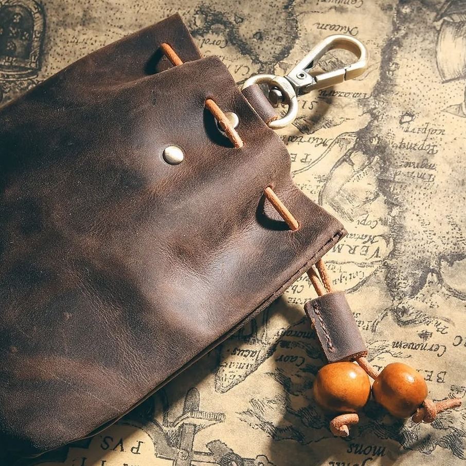 Brown Leather Pouch with Belt Clip - Storage Bag