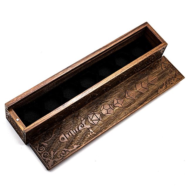 Brown Sword on Walnut Wood -  Sliding Lid Dice Storage