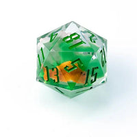 Thumbnail for White Flower in Clear & Green Sharp Resin - D20 RPG Dice