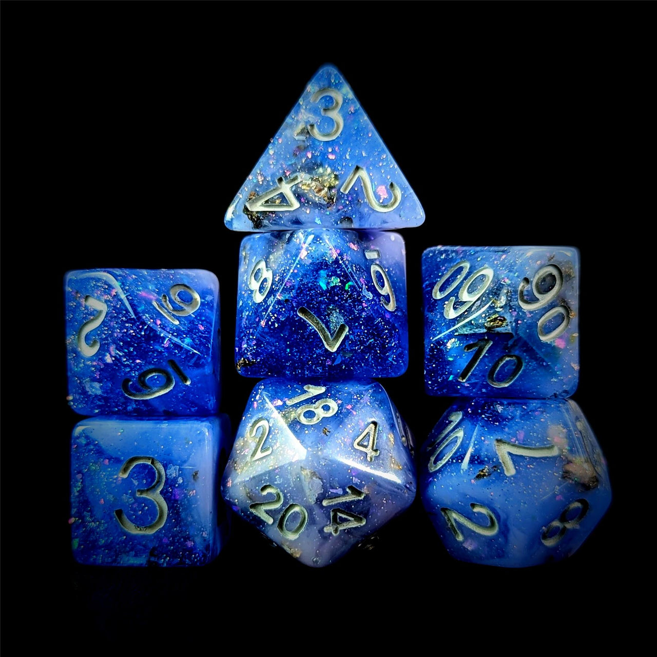 Glitter in Blue Resin - 7pcs RPG Full Dice Set