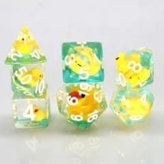 7pcs Dice Resin Filled White Font Yellow Duck Blue Clear