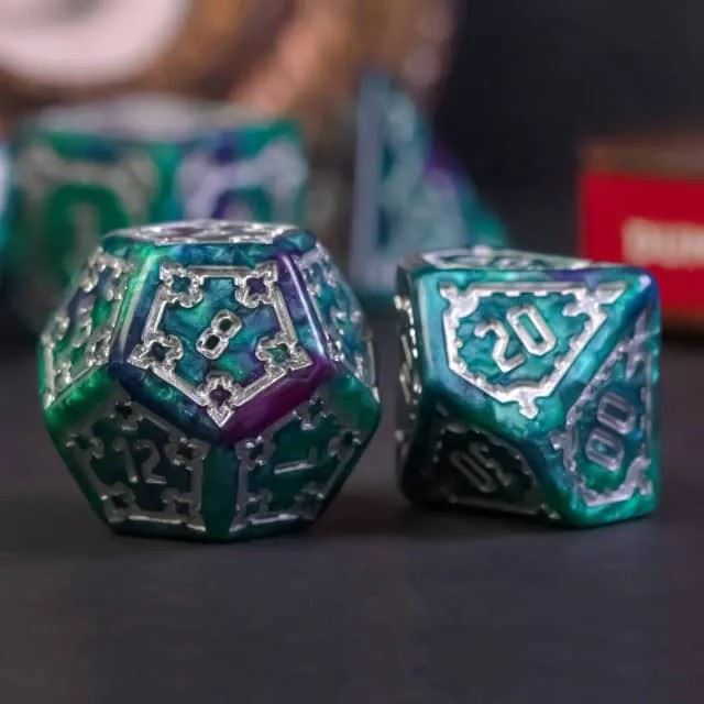 Castle on Purple & Teal Resin - 7pcs RPG Oversized Dice Set