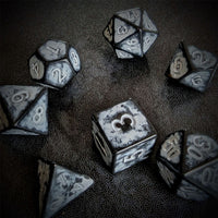 Thumbnail for Washed White on Black Acrylic - 7pcs RPG Full Dice Set Scatter