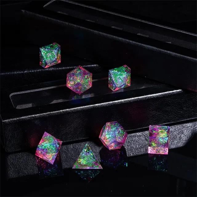 Beasts on Clear & Pink with Candy Sharp Resin - 7pcs RPG Dice Set