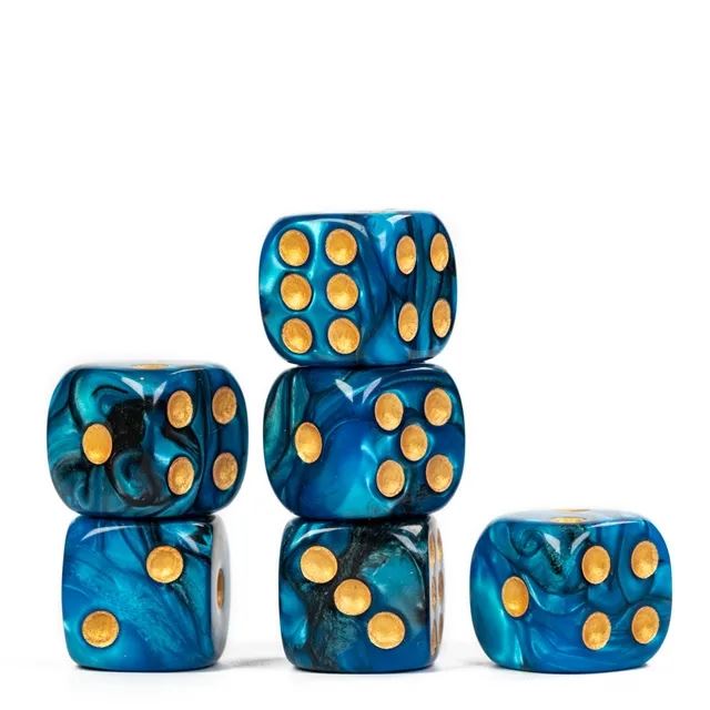 16mm Blue & Black Acrylic  - 6pcs D6 RPG Dice Set