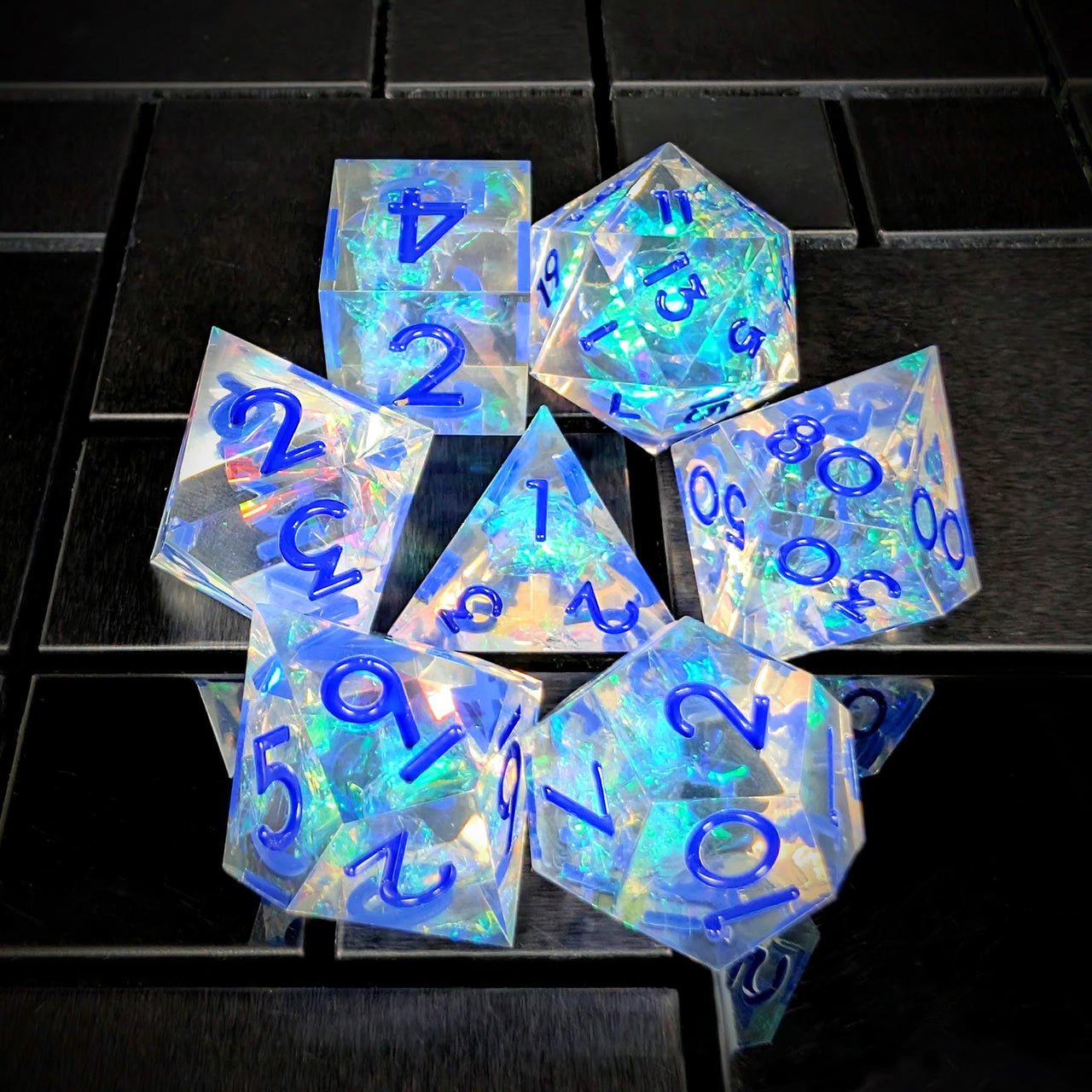 Candy in Clear Sharp Resin - 7pcs RPG Dice Set