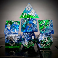 Thumbnail for 7pcs Dice Sharp Filled Silver Font Foil Green Blue