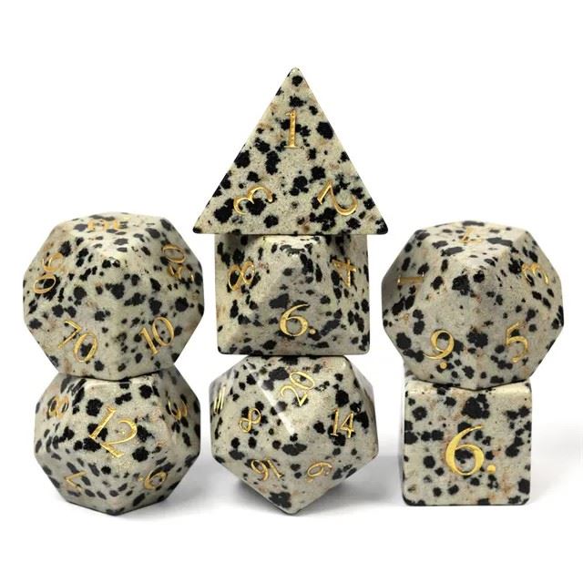 White Dalmatian Jasper Gemstone - 7pcs RPG Dice Set