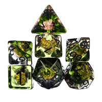 Thumbnail for Wolf in Clear & Green Resin - 7pcs RPG Full Dice Set