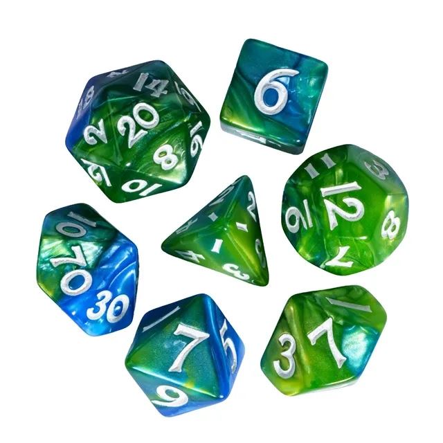 Blend of Blue & Green Acrylic - 7pcs RPG Mini Dice Set