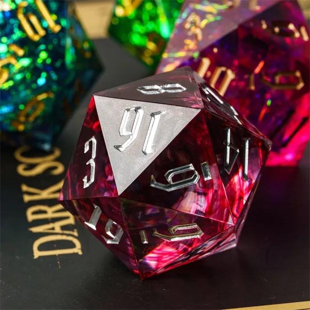 Red Swirl in Red & Clear Sharp Resin - D20 RPG Dice