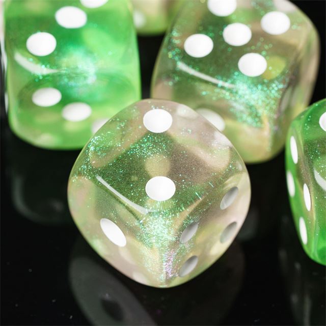 16mm Green & Pink Acrylic with Glitter - 6pcs D6 RPG Dice Set