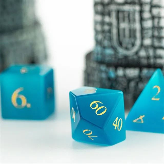 Sky Blue Cat Eye Gemstone - 7pcs RPG Dice Set