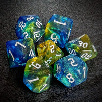 Thumbnail for Glitter in Blue & Yellow Acrylic - 7pcs RPG Full Dice Set Top