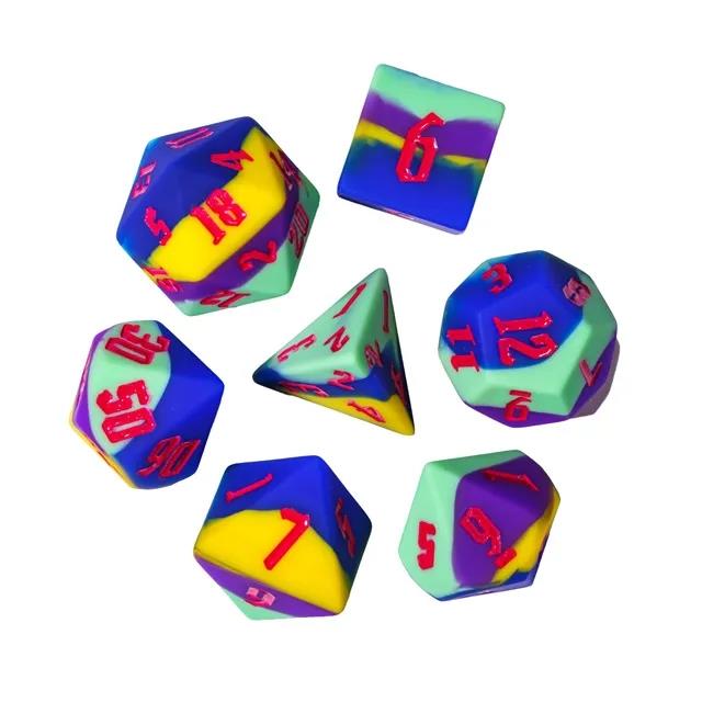 Blue & Yellow Layered Silicone - 7pcs RPG Full Dice Set