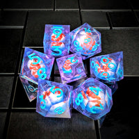 Thumbnail for 7pcs Dice Sharp Filled Liquid Fish Blue Font Blue Clear
