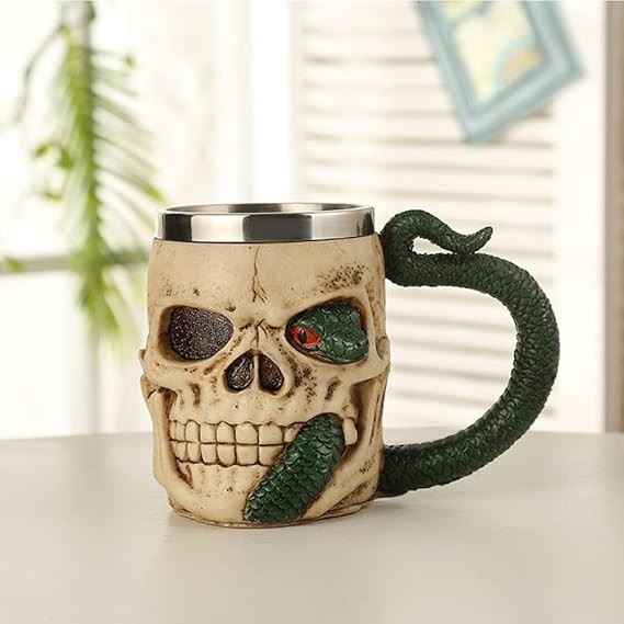 Green Snake Handle & Skull Mug - Novelty