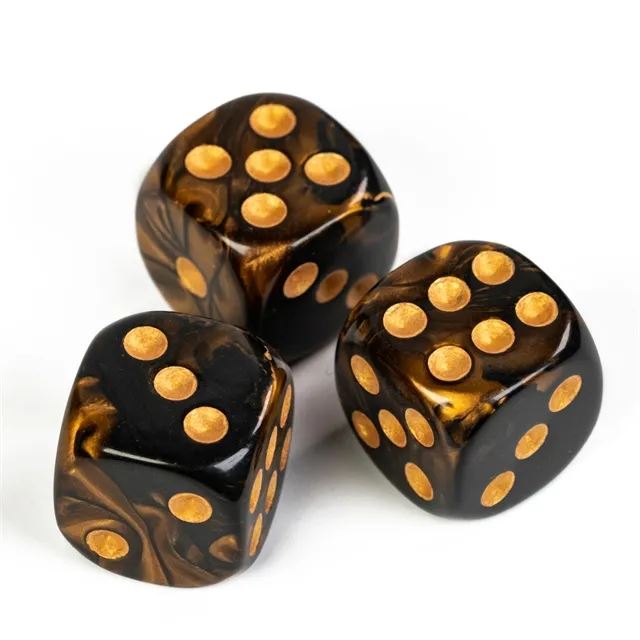 16mm Gold & Black Acrylic  - 6pcs D6 RPG Dice Set