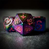 Thumbnail for Rainbow Metal with Pink Dragon Font - 7pcs RPG Dice Set