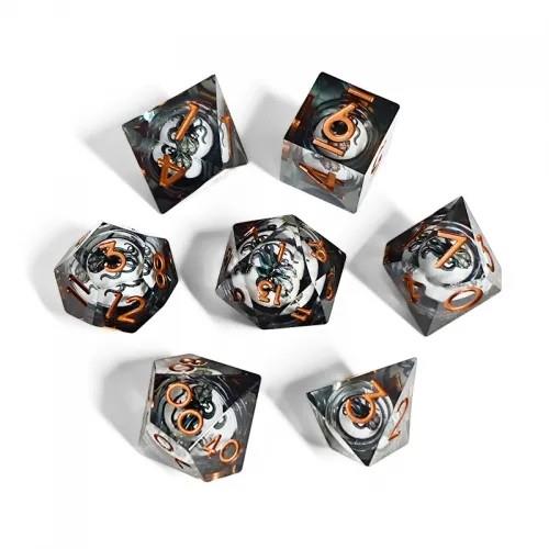 7pcs Dice Sharp Filled Liquid Copper Font Octopus Black Clear
