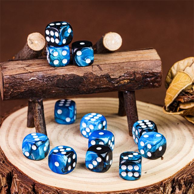 12mm Blue & Black Acrylic - 10pcs D6 RPG Dice Set