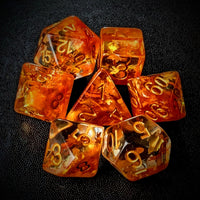 Thumbnail for Leaves in Clear & Orange Resin - 7pcs RPG Full Dice Set