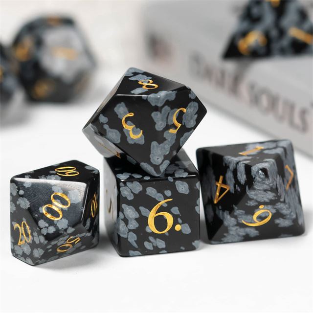 Splatter Black Snowflake Gemstone - 7pcs RPG Dice Set