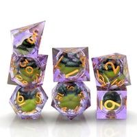 Thumbnail for Green Dragon Eye Ball in Clear & Purple Filled Sharp Resin - 7pcs RPG Dice Set